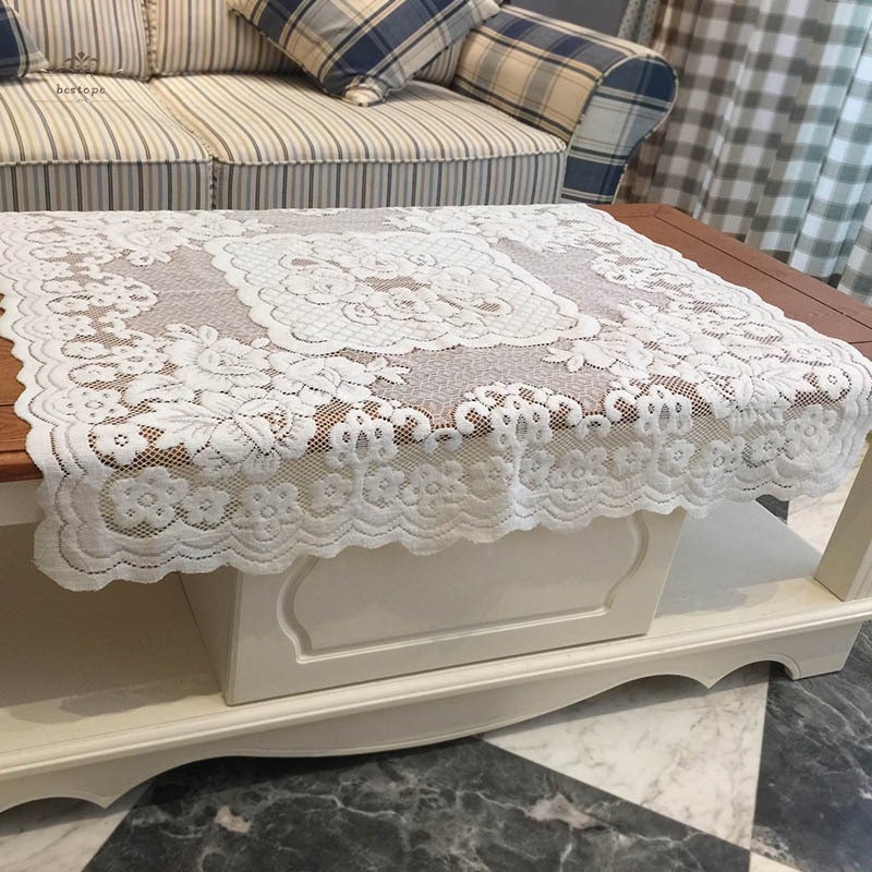 Khăn Trải Bàn Hình Vuông 80x80cm Phối Ren Hoa Chất Liệu Polyester Có Thể Giặt Máy