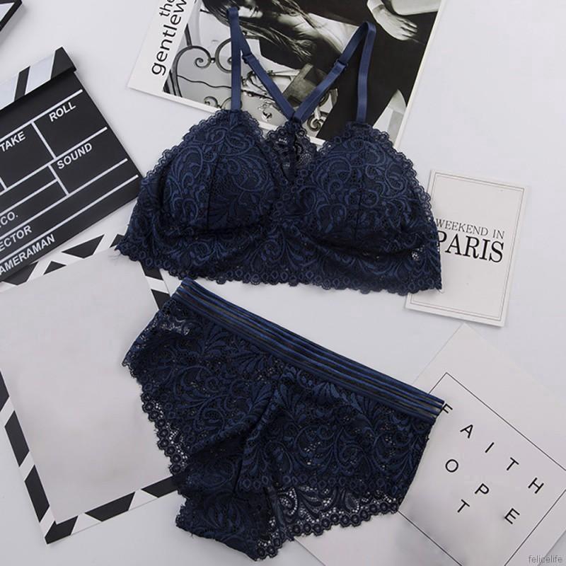 Set áo ngực 2 dây &amp; quần lót nữ thêu ren sexy