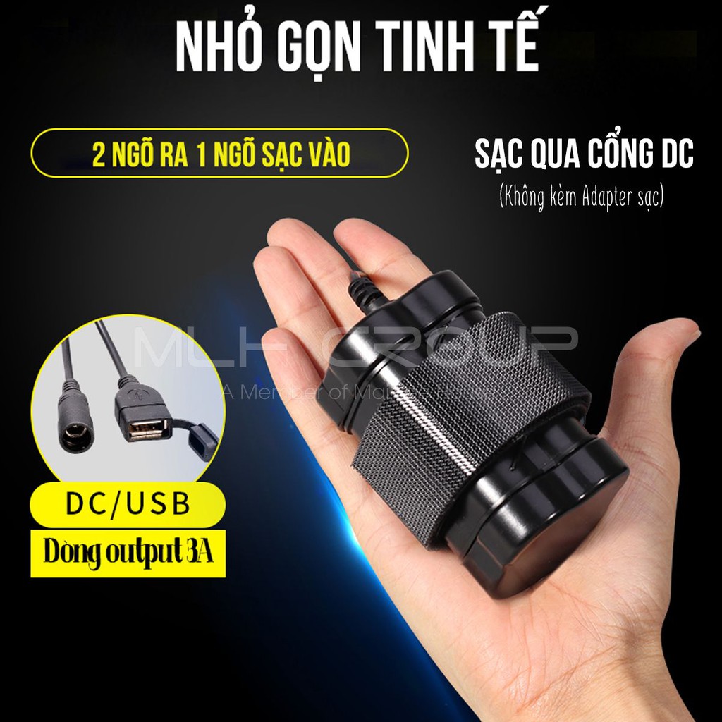 Bộ Pin Sạc Dự Phòng Cho Đèn Pha Xe Đạp 8.4V 13800mAh Pin Lithium 4x16850 2 Ngõ Ra USB/ DC Sạc qua Ngõ DC MLH