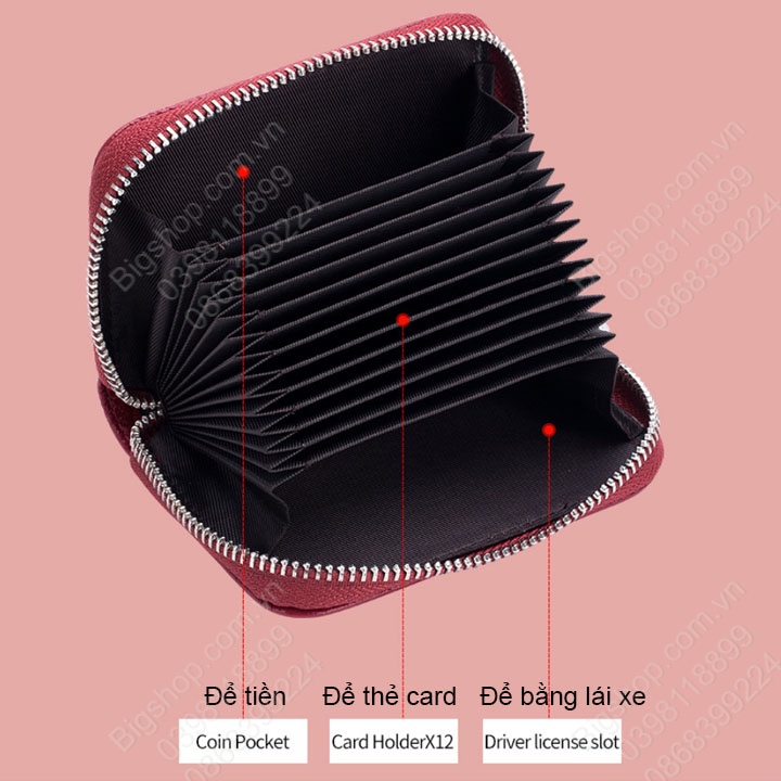Ví đựng thẻ nhiều ngăn CL7129 bằng da bò thật 100%, để thẻ ATM, căn cước,