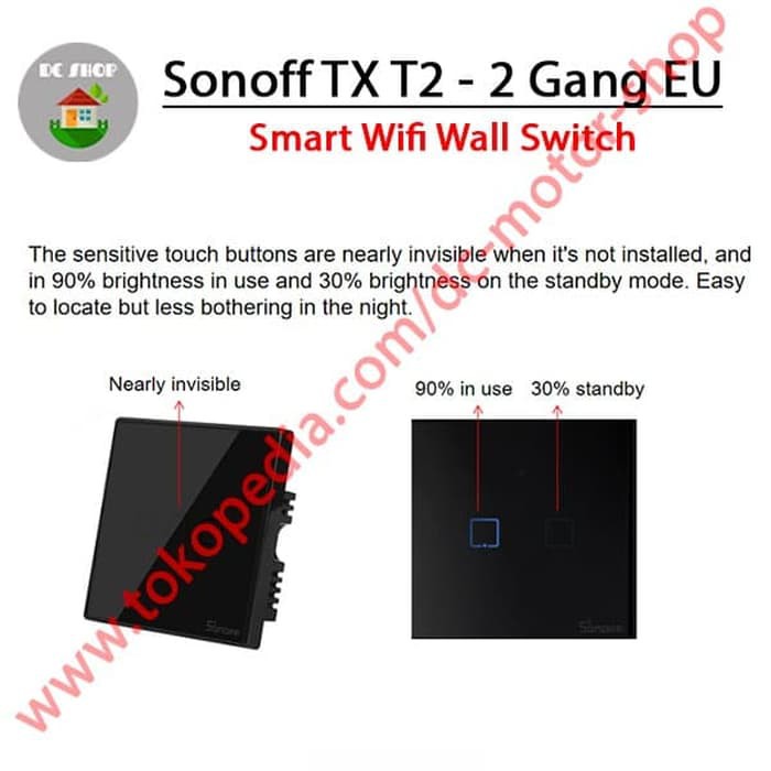 Công Tắc Cảm Ứng Thông Minh Sonoff Touch Tx T2 Eu-2gang Wifi & Rf 433mhz