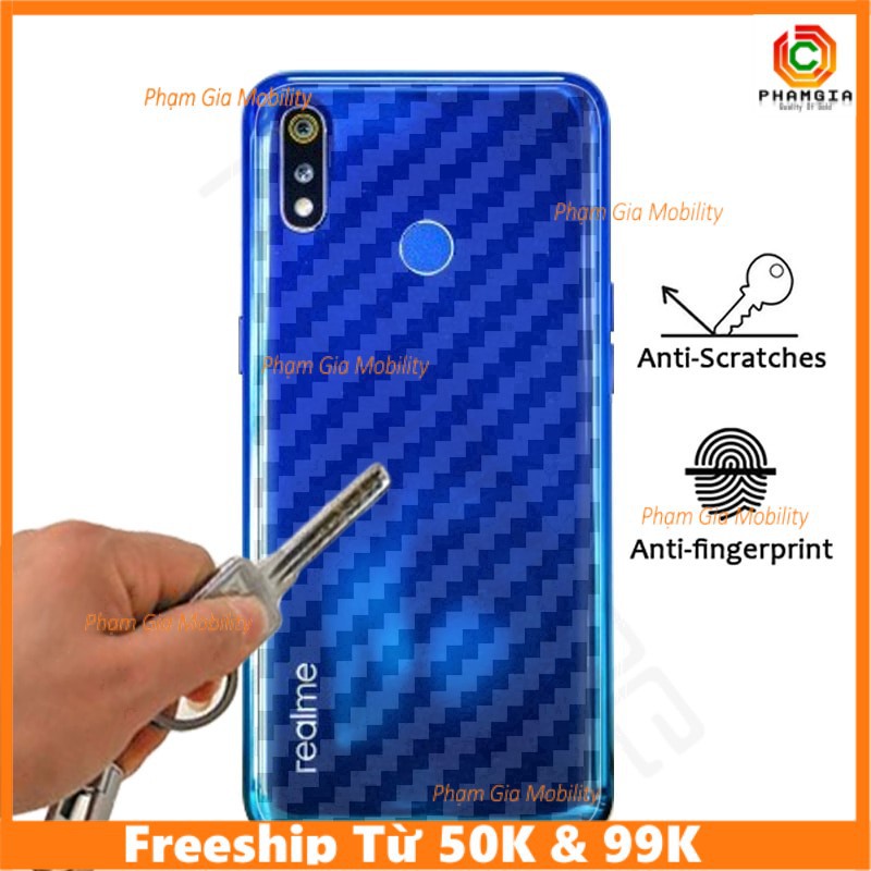 Dán mặt lưng skin carbon các dòng Realme vân nổi 3D trong