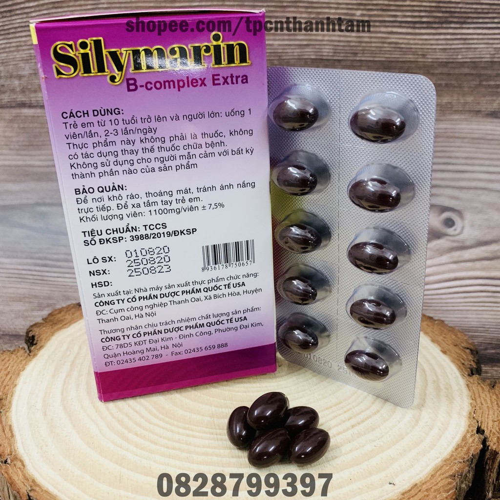 Viên uống SILYMARIN B-COMPLEX EXTRA bảo vệ gan , hỗ trợ, giải độc gian, hạ men gan - Hộp 100 viên