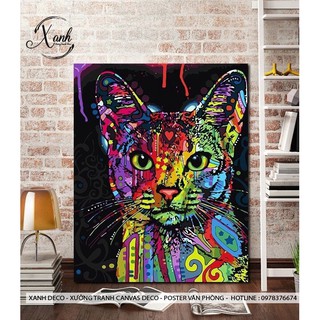 Tranh canvas mèo màu sắc tặng đinh tranh