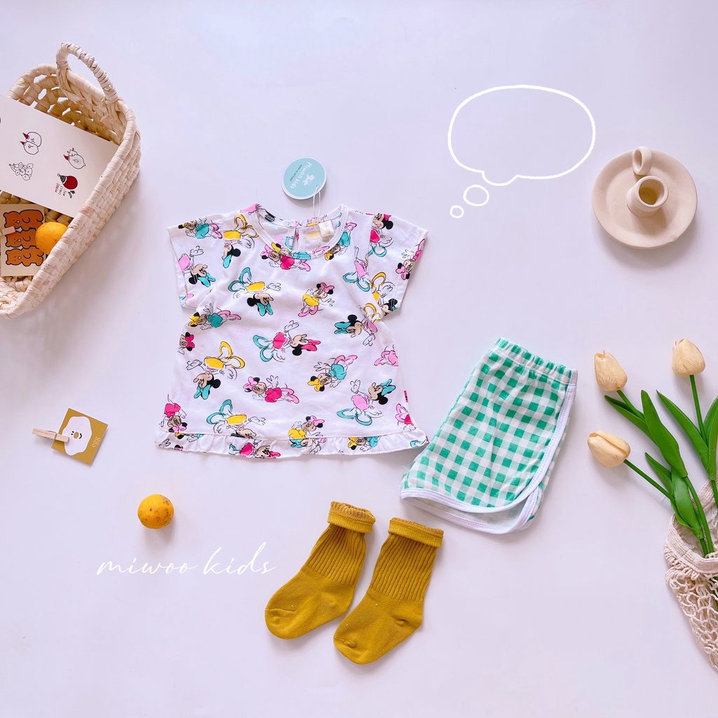 [Bé 7-19kg] Bộ ngắn tay cổ viền bèo quần sọc dệt Bozip mềm mịn xinh xắn cho bé gái