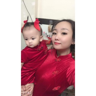 sườn xám nhung cho mẹ và bé