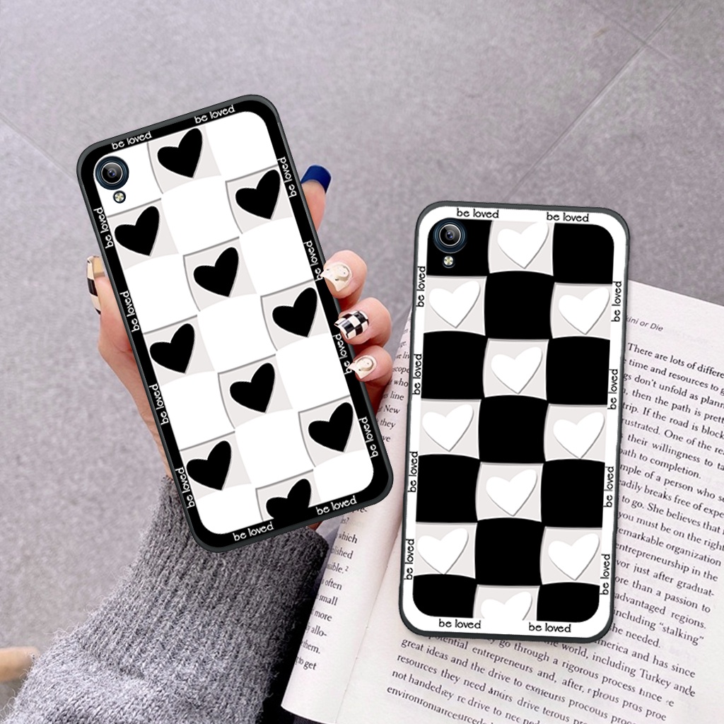 Ốp lưng Vivo Y91/ Y91c/ Y93 trái tim, hoạ tiết kẻ caro đen trắng thời trang
