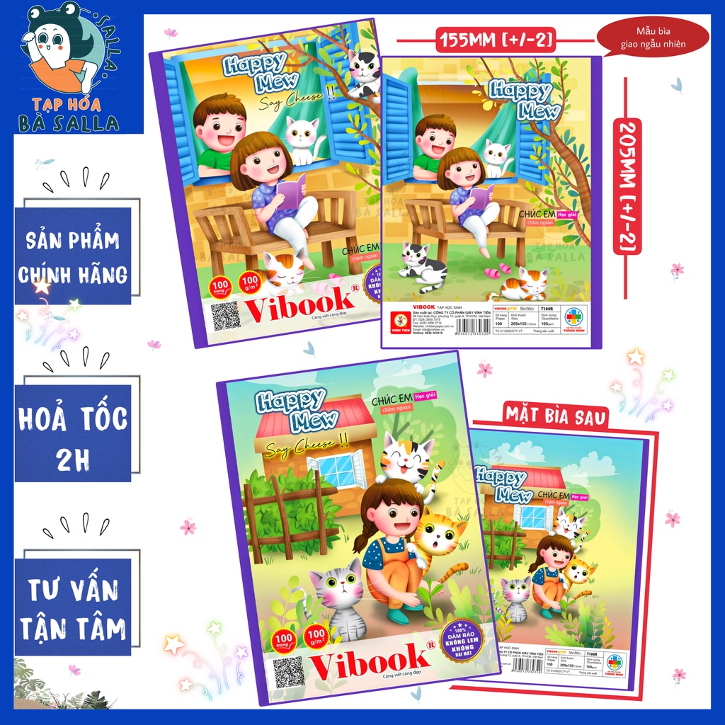 Lốc 05 Quyển Tập Vở Học Sinh 100 Trang 4 Ô Ly - Vibook Gold Mei Mei, ĐL 100Gsm Viết Không Lem