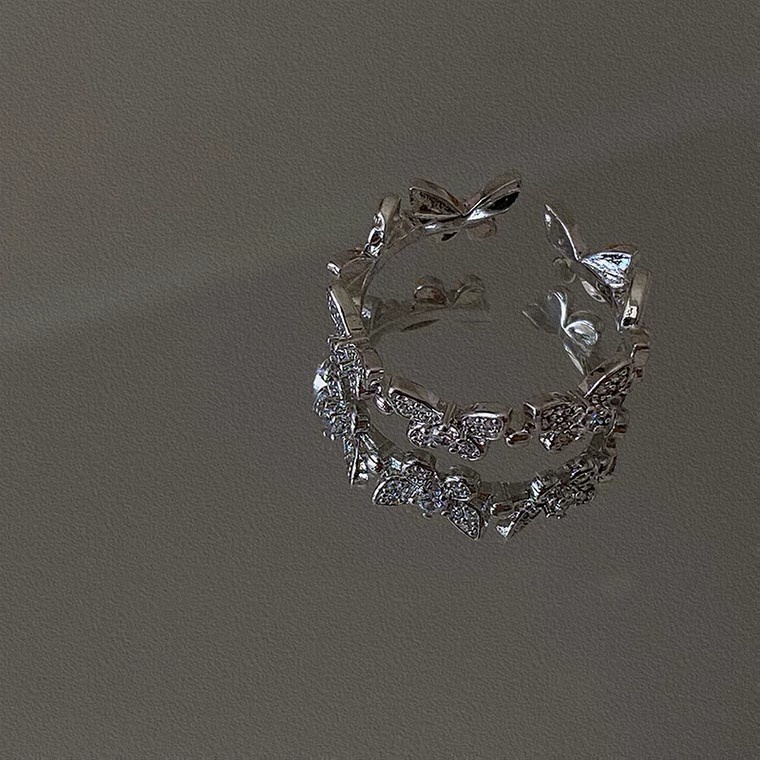 IF ME Nhẫn Trang Sức Mở Hình Bướm Đính Pha Lê Thời Trang Nữ Thanh Lịch