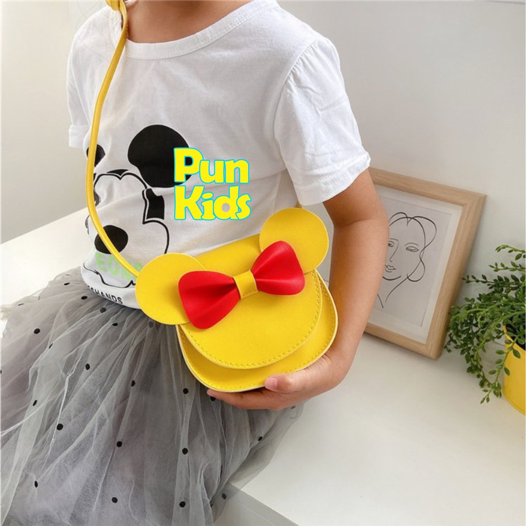 Túi Đeo Chéo Mickey Nơ Thời Trang Hàn Quốc Cho Bé Gái Nhiều Màu Ngộ Nghĩnh