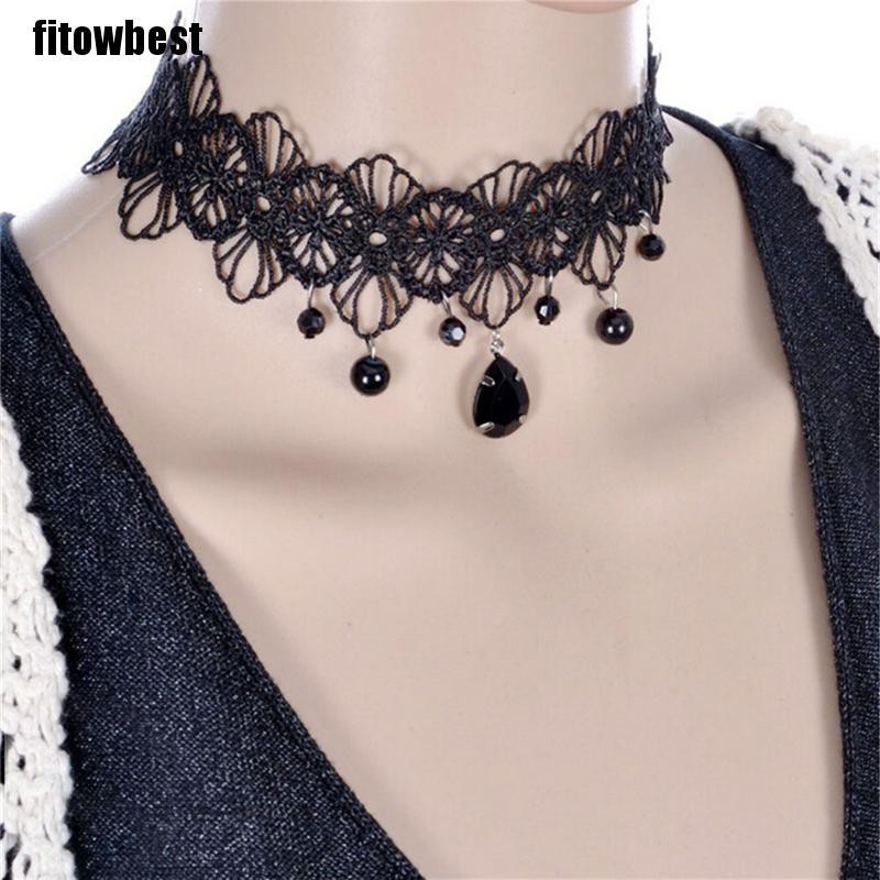 Vòng cổ choker phối ren hoa phong cách retro thời trang