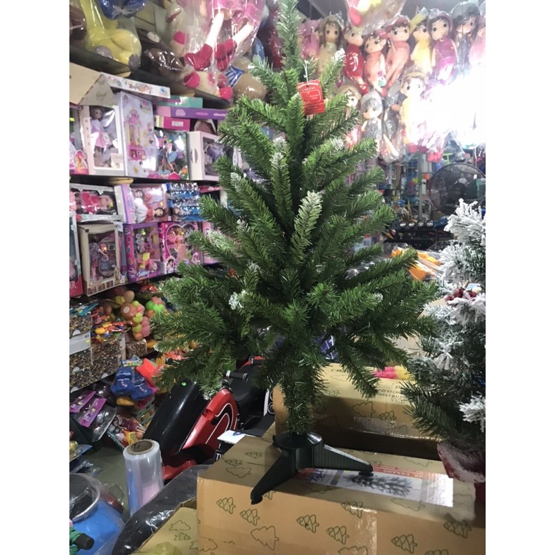 Cây thông Noel đầu tròn quấn chỉ 2 loại lá 90cm
