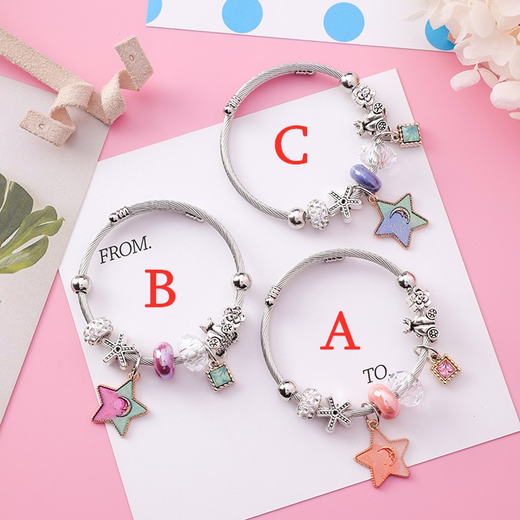 XiaoboACC Vòng Tay Mặt Hình Ngôi Sao Bằng Thép Không Gỉ Có Thể Điều Chỉnh Kích Thước DIY