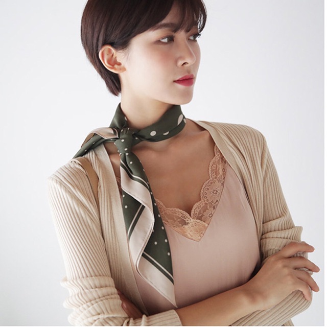 Khăn lụa vuông 70x70 turban quàng cổ,áo khăn yếm bandana thời trang đội đầu chấm bi- Maben