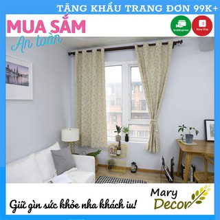 Rèm cửa trang trí vải bố linen đẹp - họa tiết cành lá hoa nhí R-G03