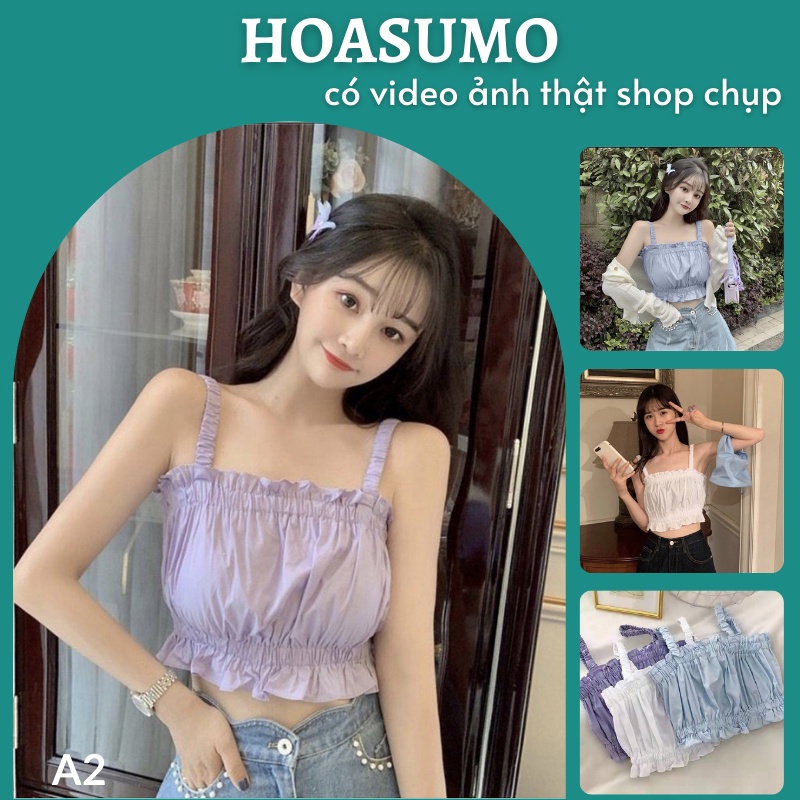 Áo hai dây croptop dúm chất đũi cực xinh bánh bèo mặc đi chơi đi biển