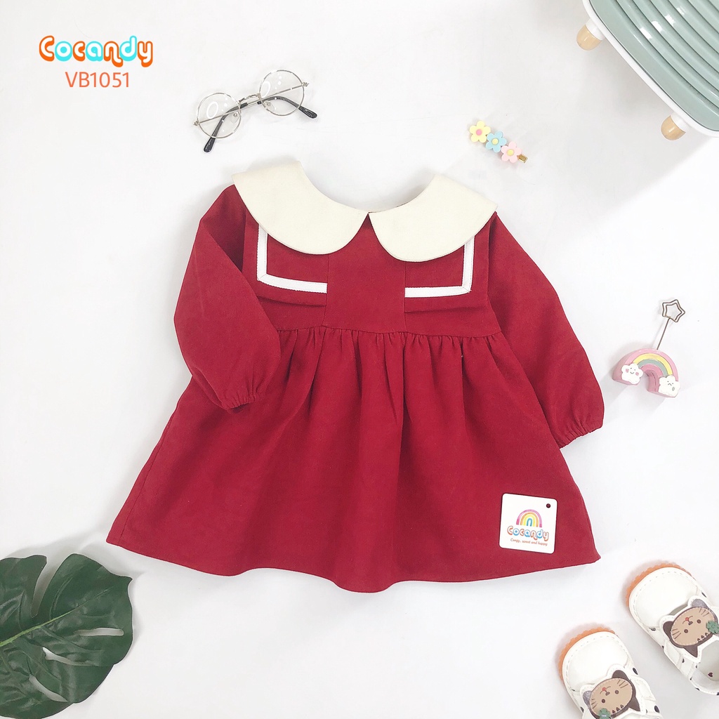 Váy nhung đỏ cổ phối trắng cho bé của COCANDY mã VB105134