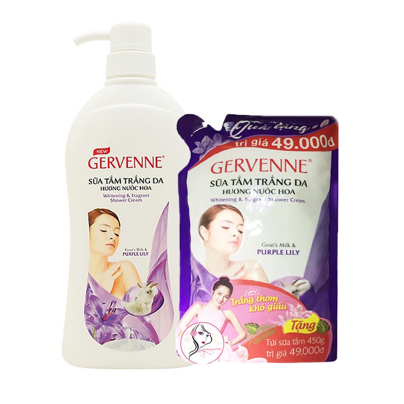 Sữa Tắm trắng da GERVENNE 900ML tặng kèm túi sữa tắm 380g