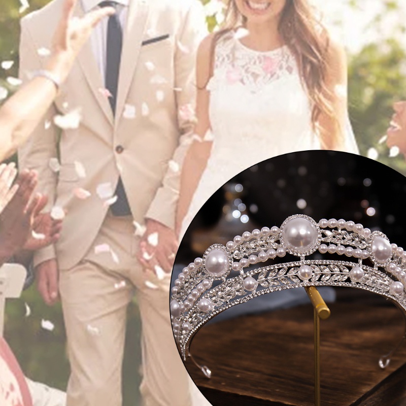 Cài Tóc Hình Vương Miện Đính Đá Và Ngọc Trai Cho Cô Dâu