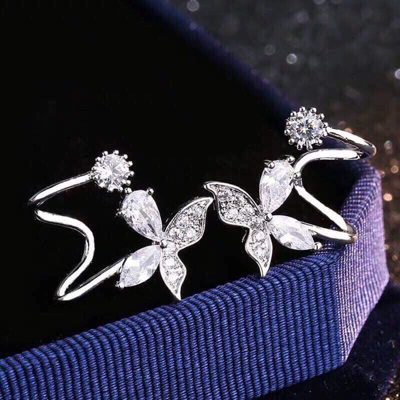 Bông tai nữ bạc thật, khuyên tai kẹp vành hình cánh bướm xinh xắn - Kho sỉ bạc Nhất Linh