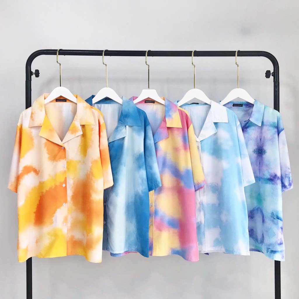 Áo Sơ Mi Họa Tiết Hoa Loang Màu Tay Lỡ Dáng Rộng Ulzzang Unisex, Sơ Mi Đi Biển - MM