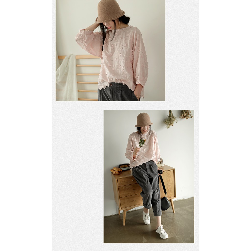 Áo vải linen thêu hoa nổi form rộng | BigBuy360 - bigbuy360.vn