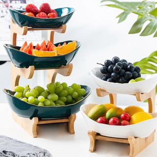 [ SỨ CAO CẤP ] Khay Đựng hoa quả 2, 3 tầng sứ cao cấp trắng, xanh