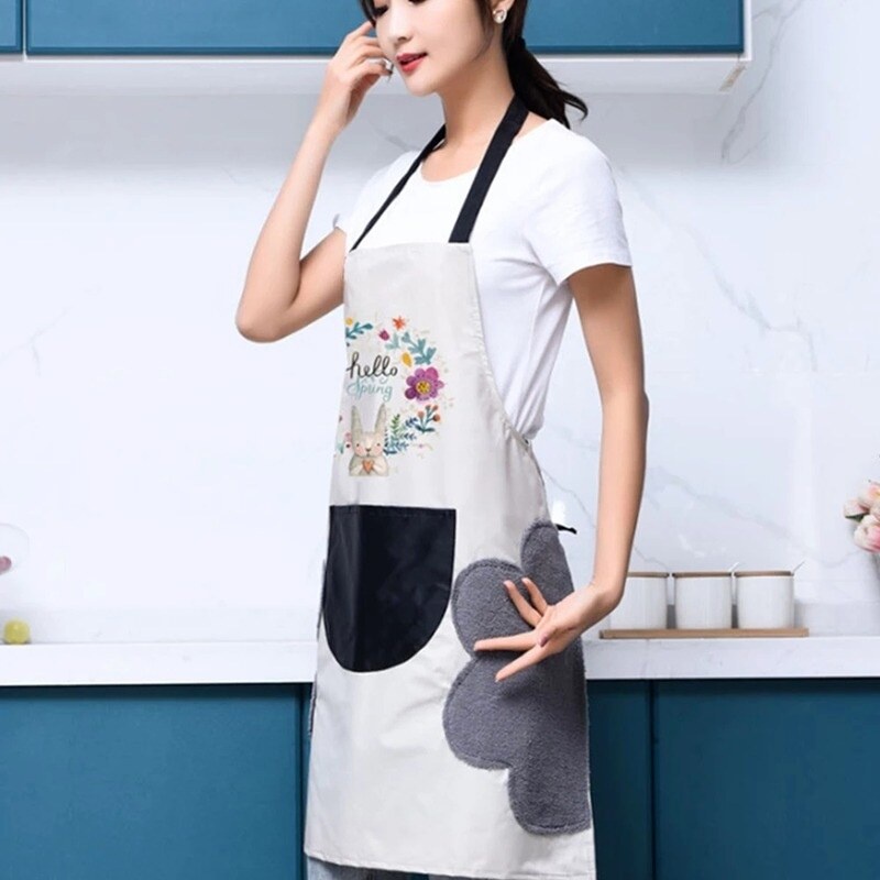 Tạp Dề Hoa Thỏ Có Túi Và Khăn Lau H006-C