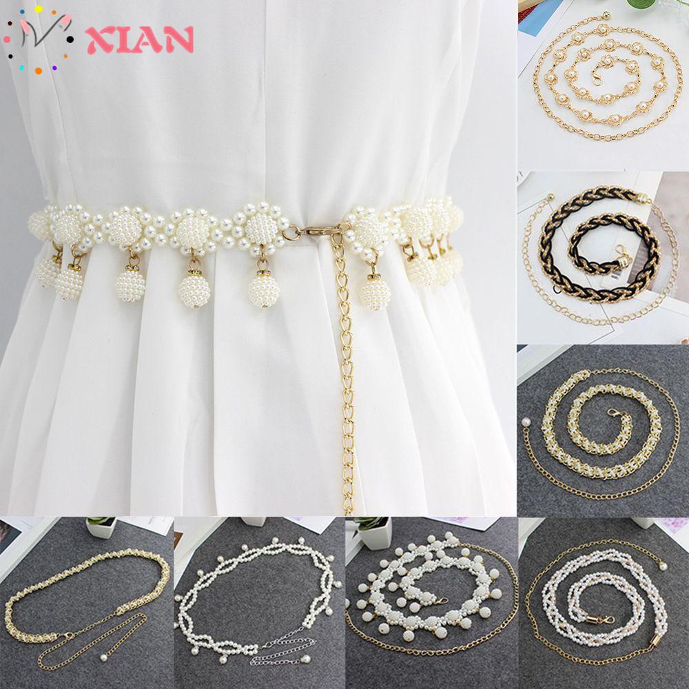 Dây Thắt Lưng Mỏng Đính Ngọc Trai Thanh Lịch Thời Trang Cho Nữ