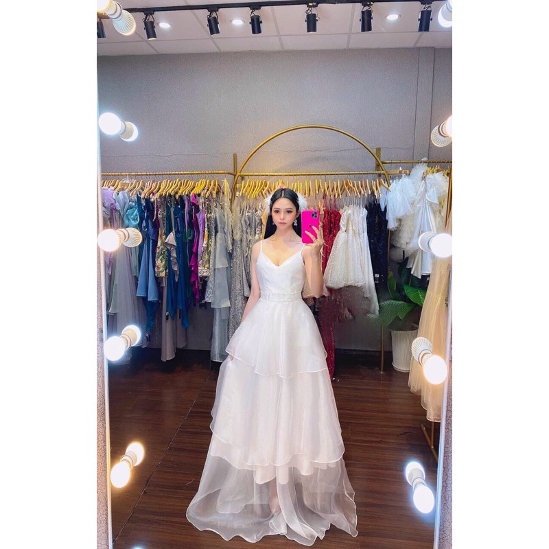 Đầm dự tiệc 2 dây xếp tầng voan kính bóng xếp tầng TRIPBLE T DRESS - size M/L - MS272V