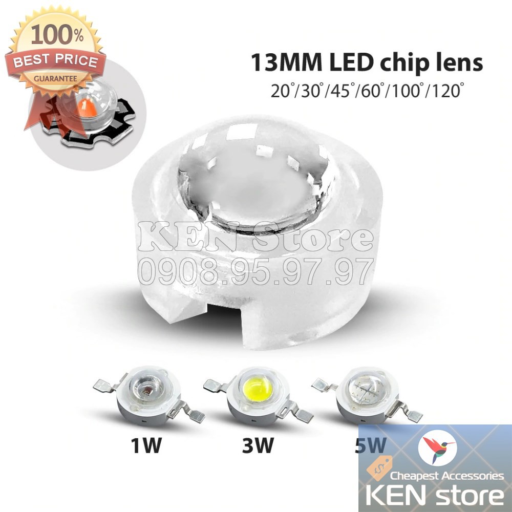 Bộ 5 chóa đèn, thấu kính 13mm cho chip led luxeon 1W 3W 5W | BigBuy360 - bigbuy360.vn