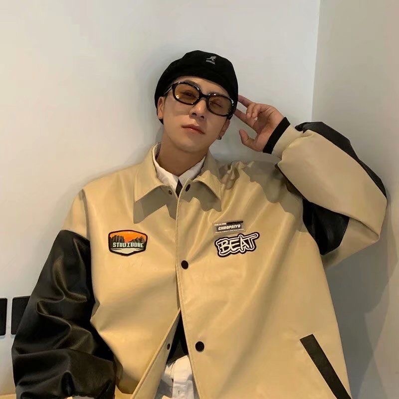 Áo khoác da bóng chày unisex hoạ tiết