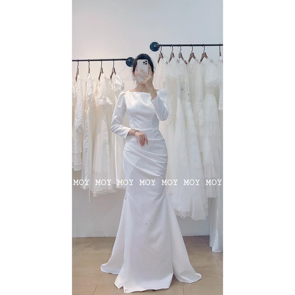 Váy body xẻ tay dài nút - Váy thiết kế sang trọng