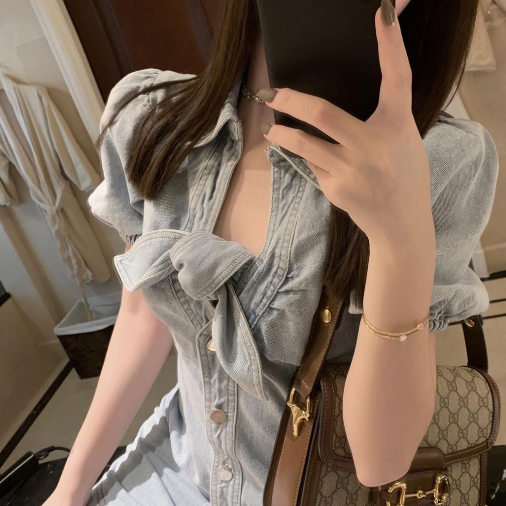 Đầm jeans thắt nơ cá tính