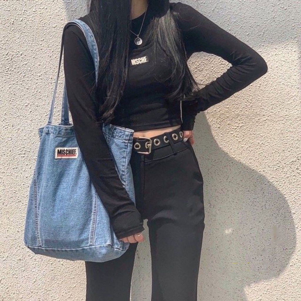 Túi Xách Denim Cỡ Lớn Phong Cách Retro Hàn Quốc Cho Nữ 3 Kiểu