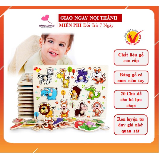 Đồ Chơi Bảng Gỗ Ghép Hình Có Núm Cầm Tay Nhiều Chủ Đề Cho Bé