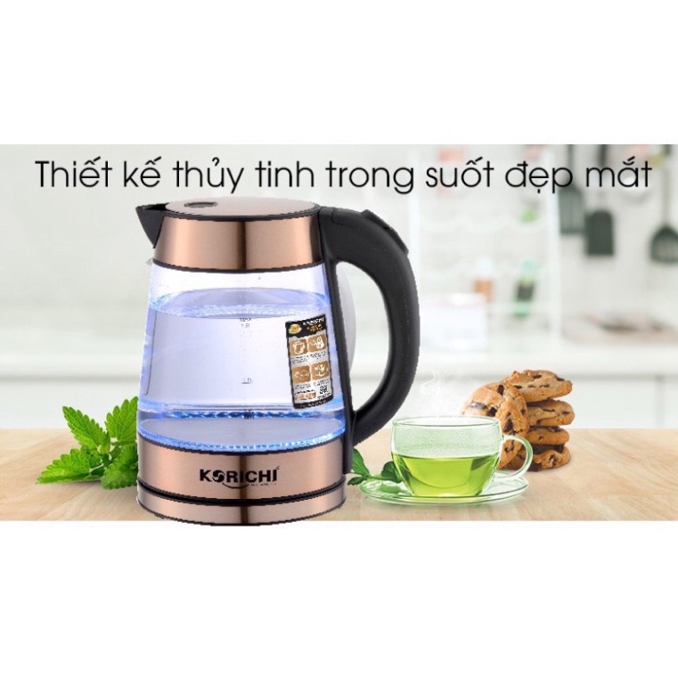 Ấm siêu tốc thuỷ tinh KORICHI 1,8 lít có đèn led