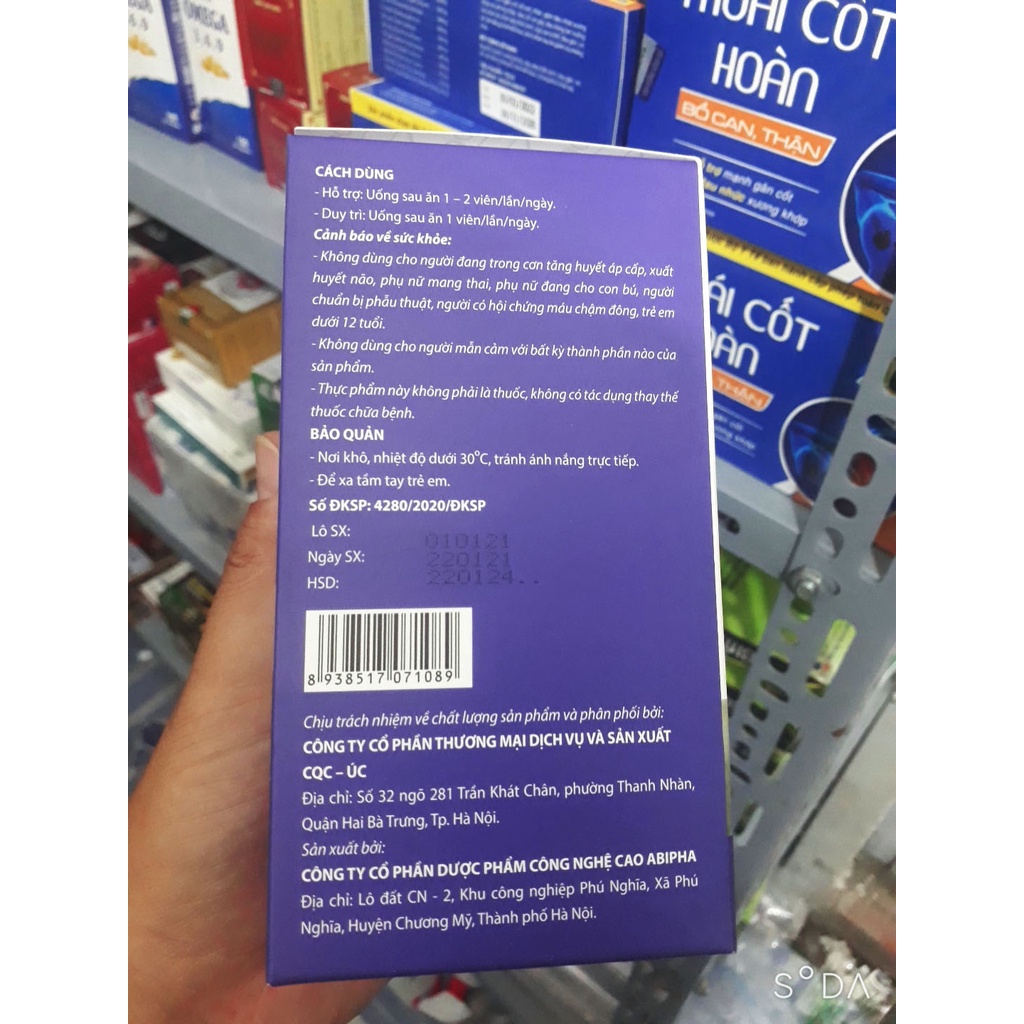 Viên bổ não CQC Brain, hỗ trợ hoạt huyết, tăng cường tuần hoàn máu não, giúp giảm đau đầu, mất ngủ, hoa mắt, chóng mặt