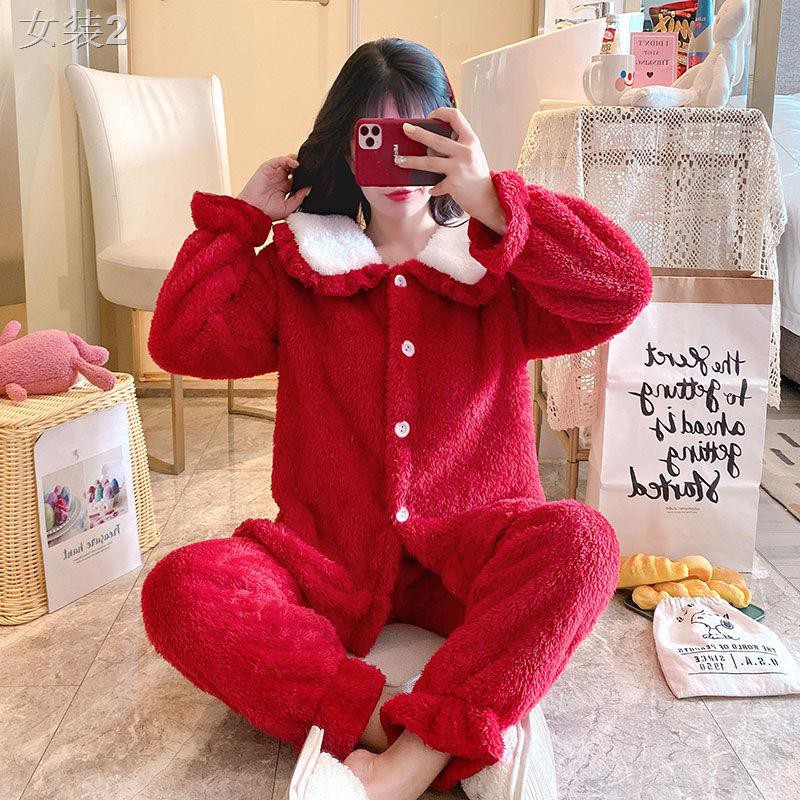 □Đồ ngủ nữ mùa đông dày dặn thêm nhung san hô Pijama vải nỉ cardigan dễ thương phong cách hàn quốc phù hợp với