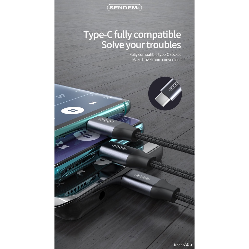 Cáp chuyển đổi Sendem A06 TypeC ra 3.5mm đàm thoại trực tiếp
