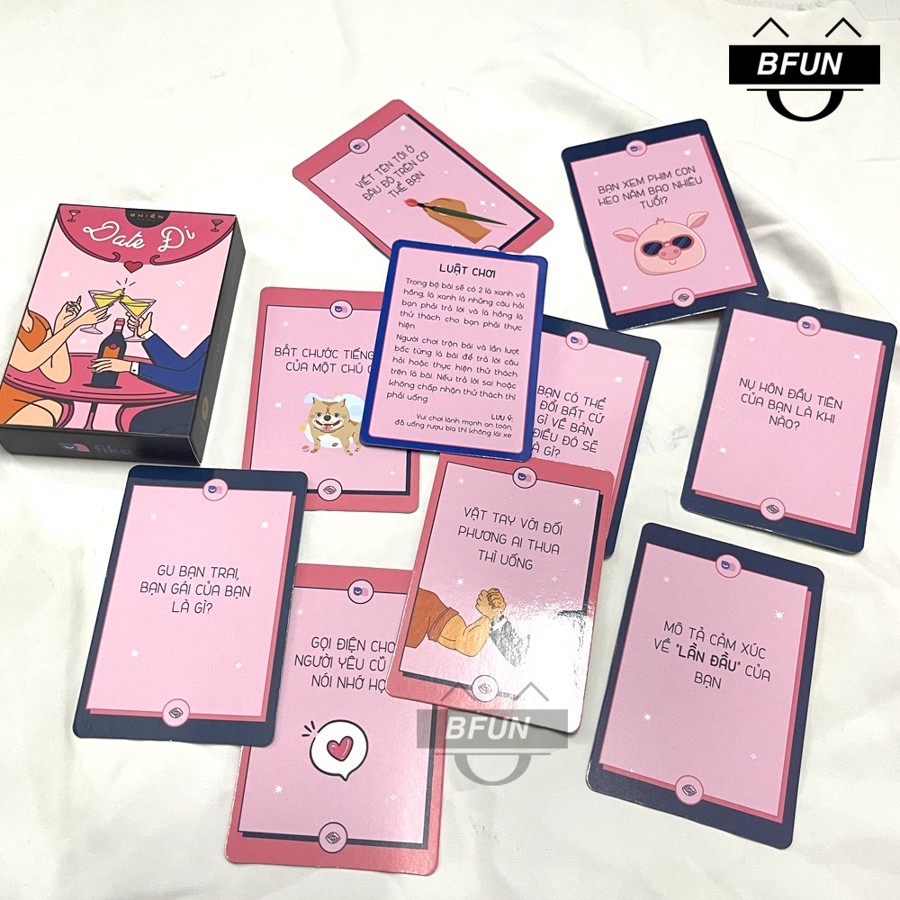 Bài Drinking Game DATE ĐI 40 Lá Dành Cho Các Cặp Đôi, Chinh Phục Trái Tim Crush - Drinking Card Boardgame BFUN