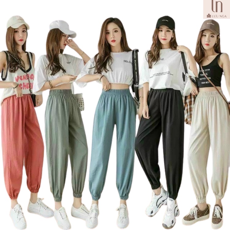 Quần nữ đũi siêu mát nhẹ nhàng, Quần jogger nữ suông bo chân chất đũi cao cấp mềm mịn thấm hút mồ hôi