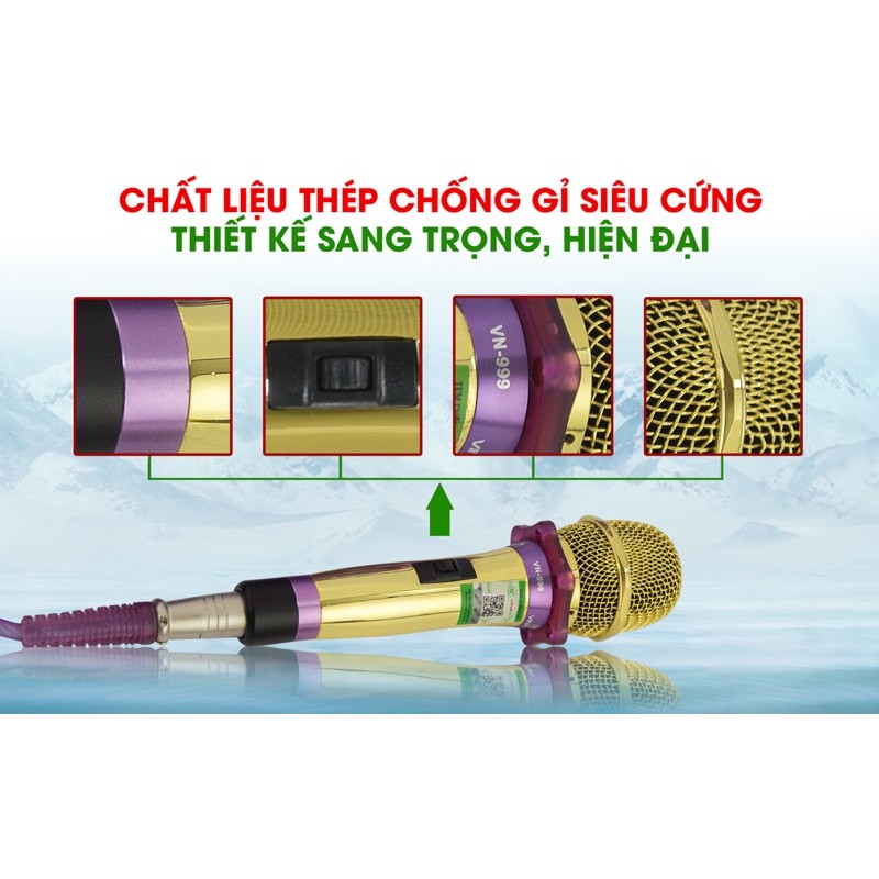 Micro VinaKTV VN 999 - Mic có dây cao cấp chống hú, chính hãng - Giống ảnh 100%