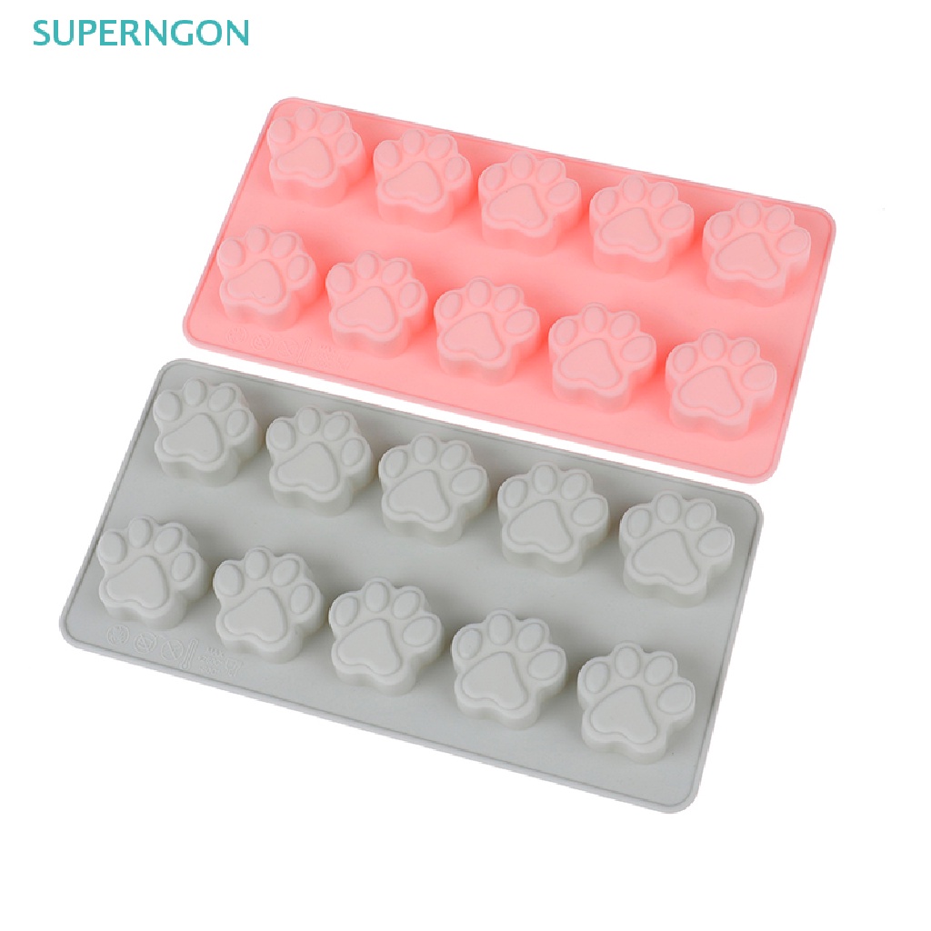 Khuôn Silicone 10 Ngăn Tạo Hình Dấu Chân Mèo Trang Trí Bánh
