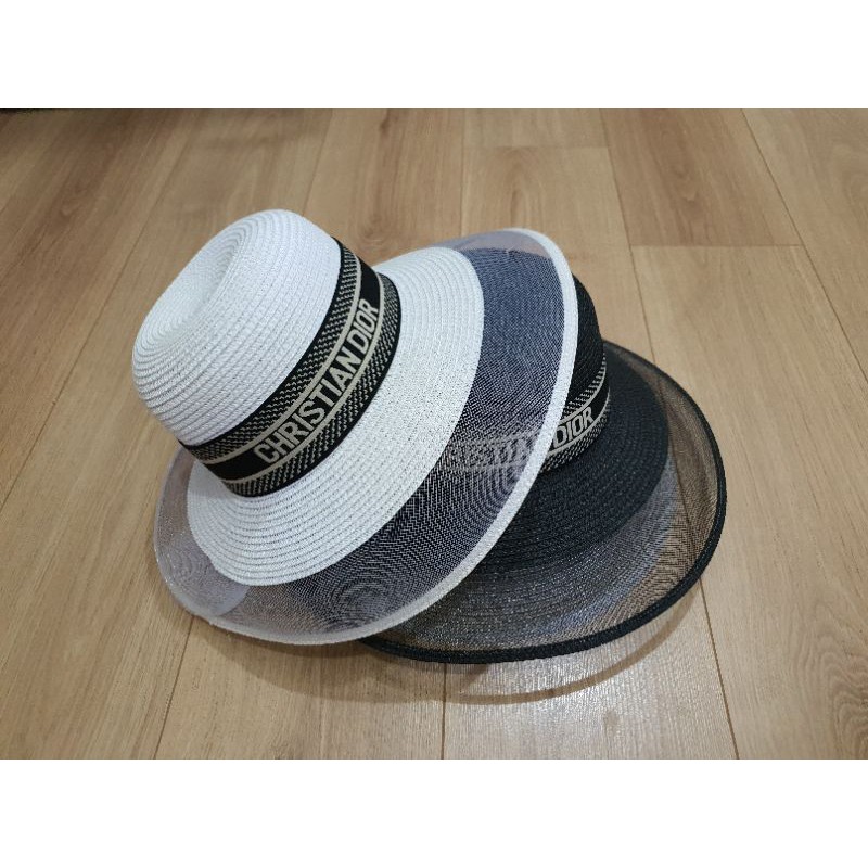 Mũ cói đi biển chuông cụp vành lưới đai dio đen sang chảnh