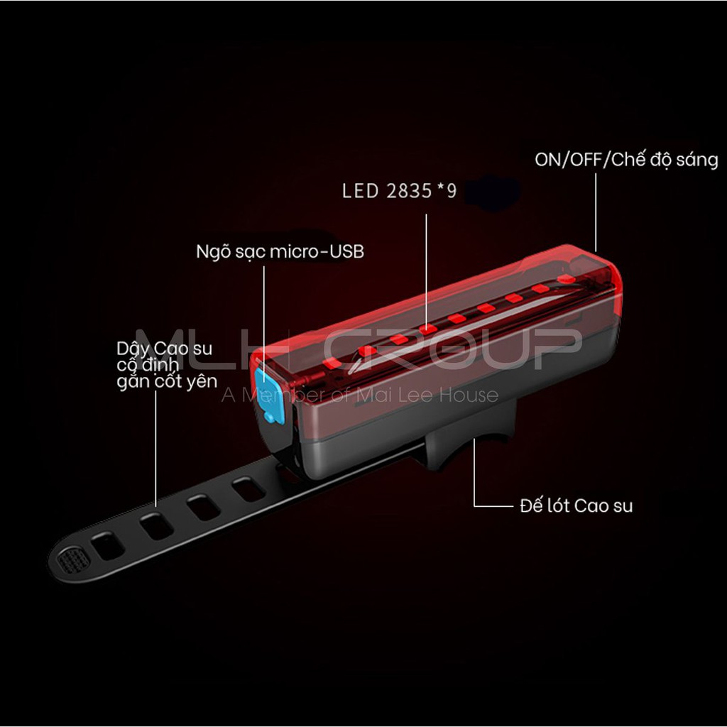 Đèn đuôi nhấp nháy, cảnh báo sau cho xe đạp màu đỏ A02 siêu sáng, thời gian chiếu sáng lên đến 200 giờ MLH