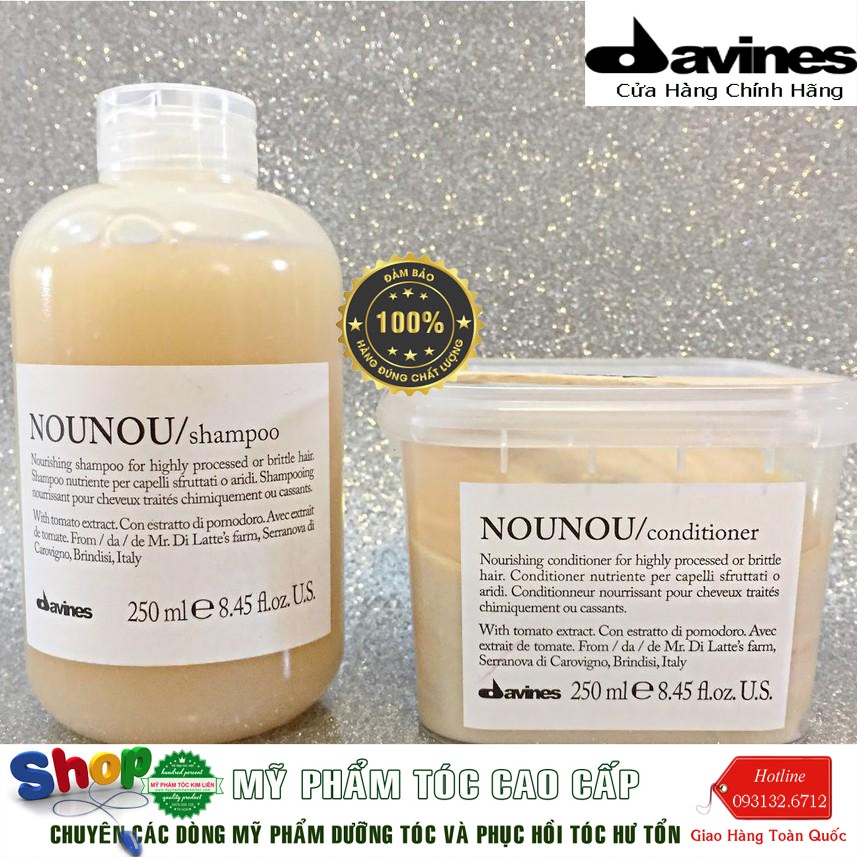 [Davines-Italia] Cặp gội xả phục hồi tóc hư tổn Davines Nounou 250mlx2