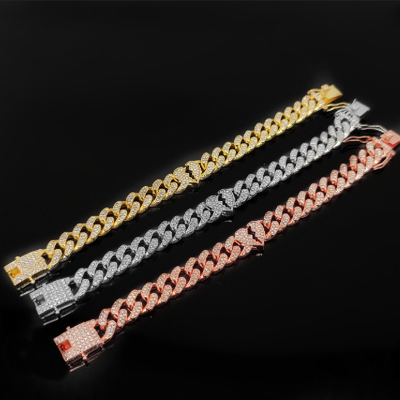 Vòng Đeo Tay Dạng Chuỗi Xích 13MM Đính Đá Lấp Lánh Phong Cách Hip Hop Đường Phố Sang Trọng Cho Nam Và Nữ
