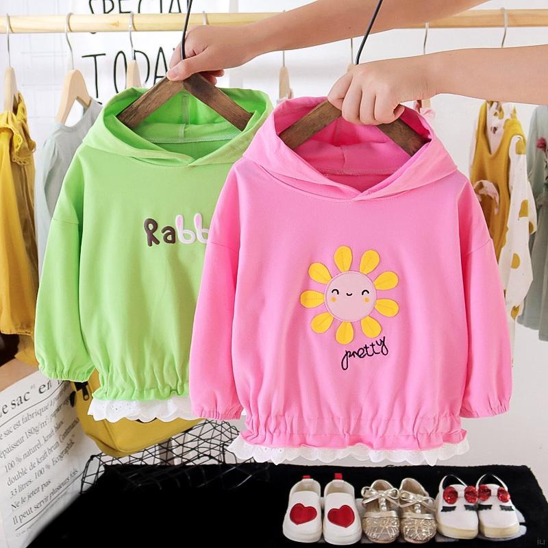 Áo Hoodies Tay Dài In Chữ Và Hoa Đáng Yêu Cho Bé Gái