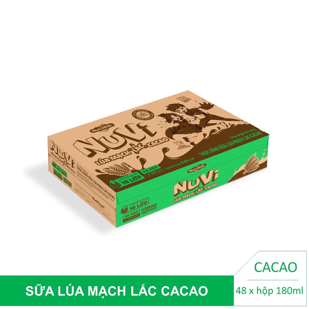 [HSD T9-2022] Thùng 48 hộp NuVi Sữa Lúa Mạch Lắc Cacao 180ml